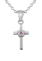 nice little silver flower boys and girls baby cross necklace